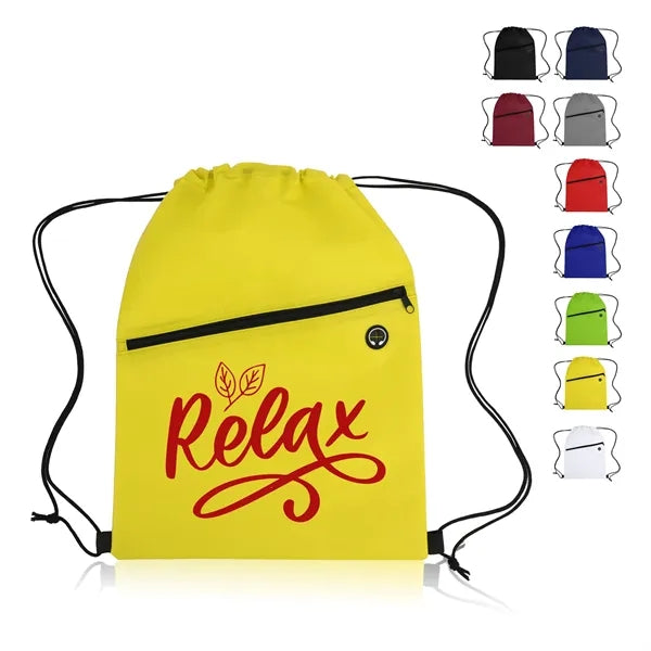 Non-woven Sports Cinch Bag with Front Zipper