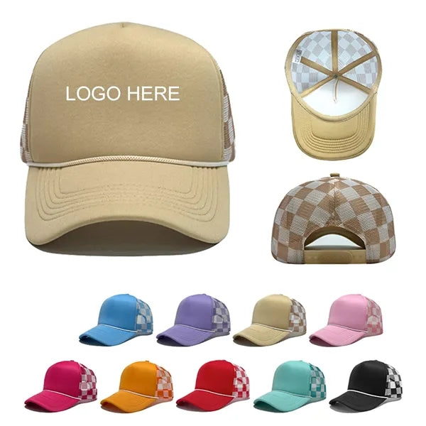 Checkered Pattern Mesh Sun Hat