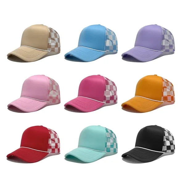 Checkered Pattern Mesh Sun Hat