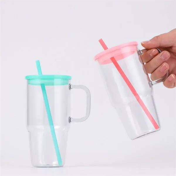 20oz. Double Wall Plastic Cup with Handle and Straw