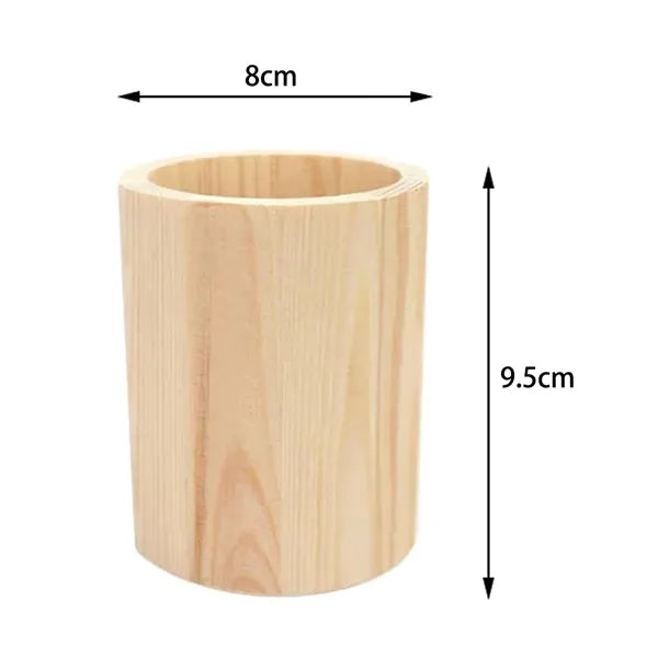 Cylindrical Solid Wood Pen Holder for Desk Organization