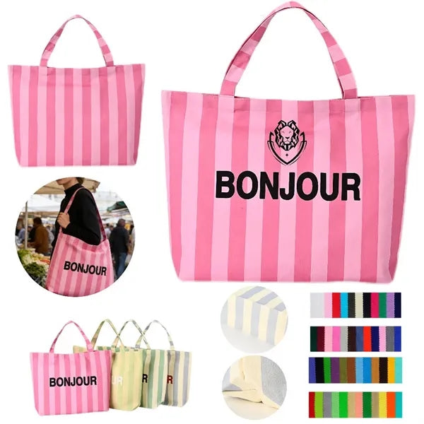 Striped Canvas Tote, Supermarket Shopping Bag