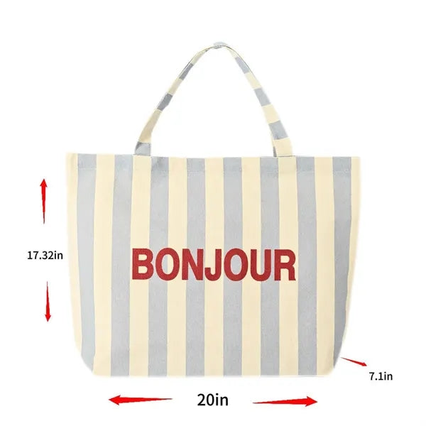 Striped Canvas Tote, Supermarket Shopping Bag