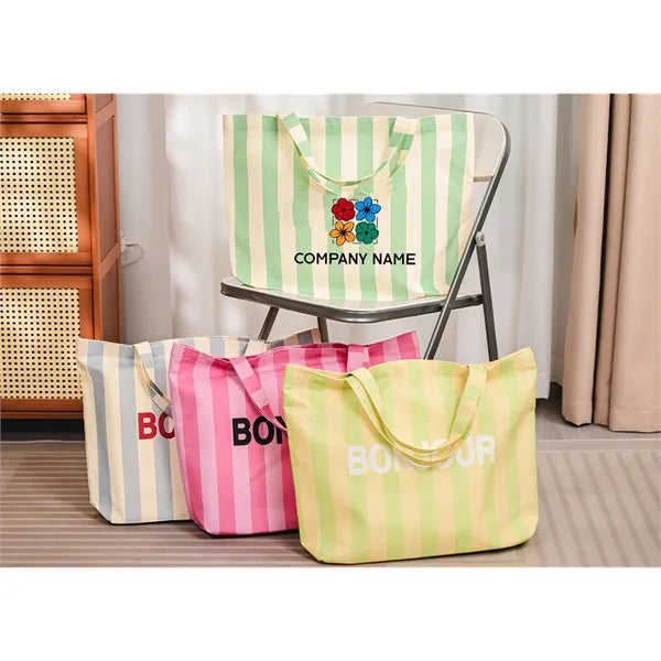 Striped Canvas Tote, Supermarket Shopping Bag