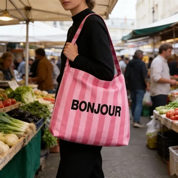 Striped Canvas Tote, Supermarket Shopping Bag