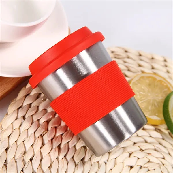 Stainless Steel Silicone Travel Mug w/ Lid & Cover