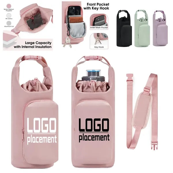 Portable shoulder strap insulated water bottle cover