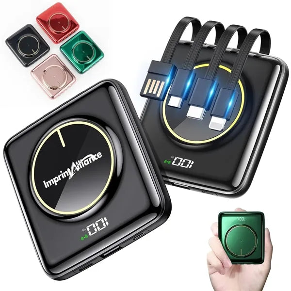 10000mAh Digital Display Power Bank with Built-in Cables