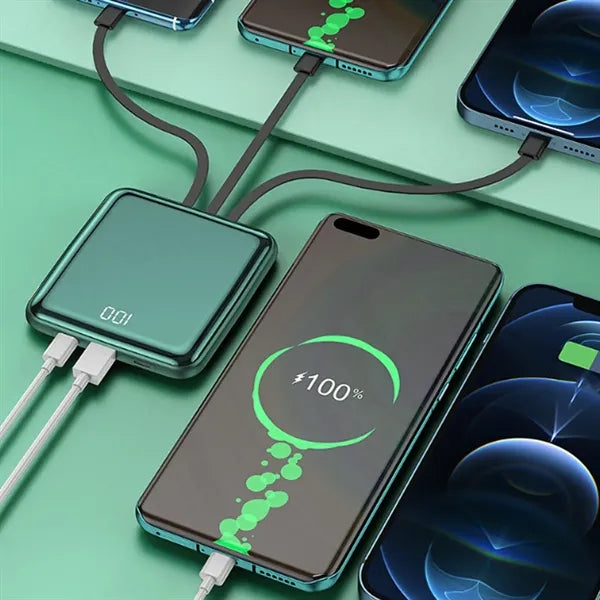 10000mAh Digital Display Power Bank with Built-in Cables