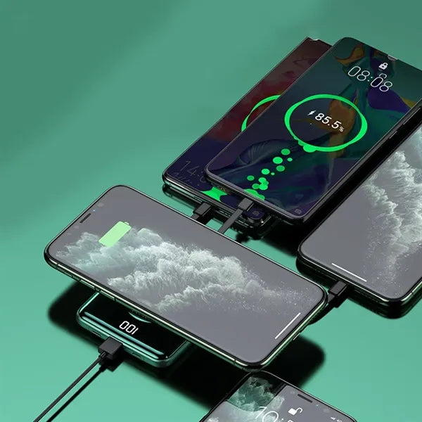 10000mAh Digital Display Power Bank with Built-in Cables