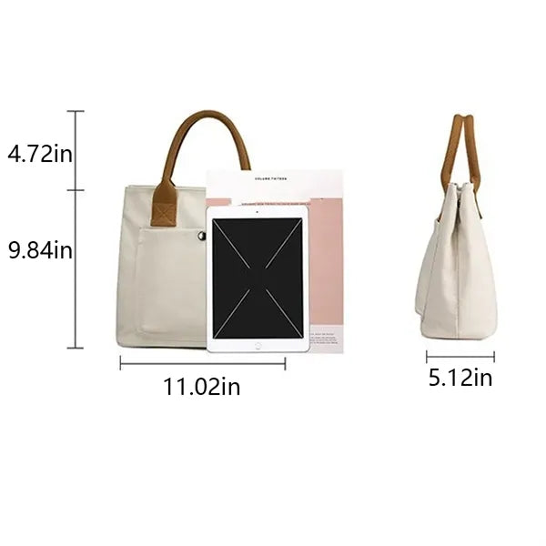 Commute Canvas Tote Bag with Exterior Pocket for Daily Use