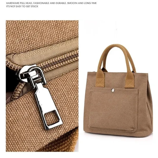 Commute Canvas Tote Bag with Exterior Pocket for Daily Use
