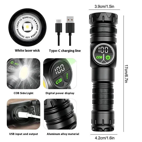 Adjustable Outdoor Aluminum Flashlight with Digital Display