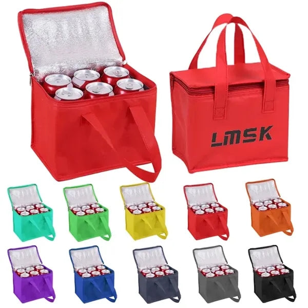 6 Cans Non woven Insulated Cooler Bag w/ Zipper&Handle