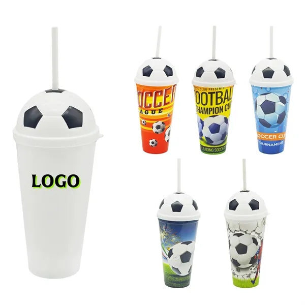 20oz Soccer-Style Plastic Large-Capacity Straw Cup