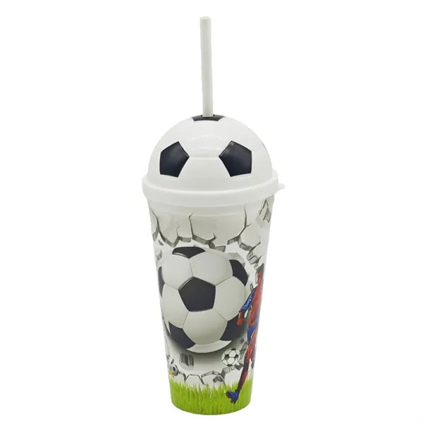 20oz Soccer-Style Plastic Large-Capacity Straw Cup