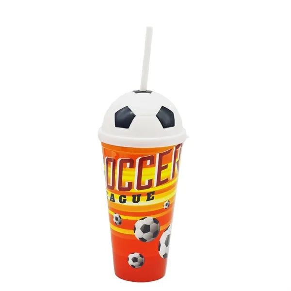 20oz Soccer-Style Plastic Large-Capacity Straw Cup