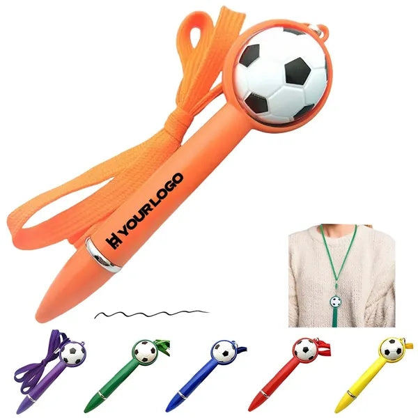 Soccer ballpoint pen with lanyard novelty sports-themed gift