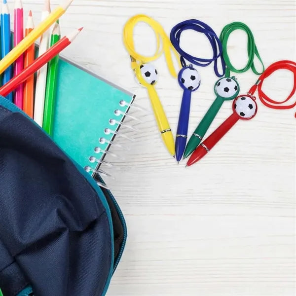 Soccer ballpoint pen with lanyard novelty sports-themed gift
