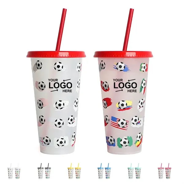24Oz Soccer Cups With Straws And Lids