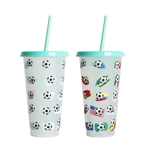 24Oz Soccer Cups With Straws And Lids