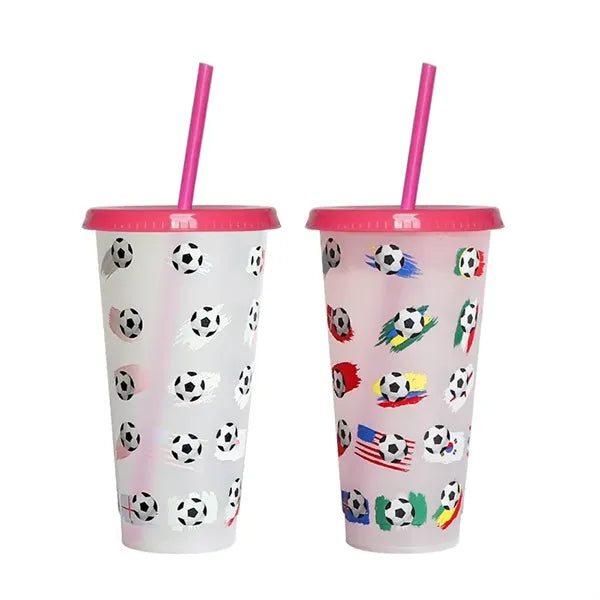 24Oz Soccer Cups With Straws And Lids