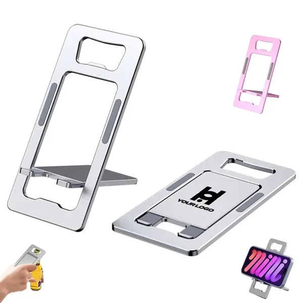 Folding phone stand desktop sturdy alloy with bottle opener