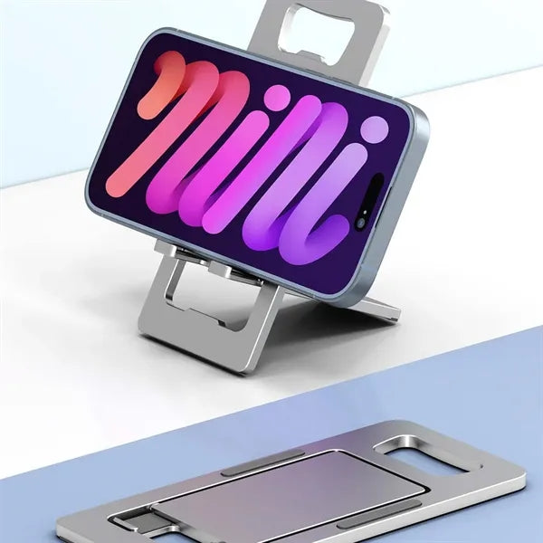 Folding phone stand desktop sturdy alloy with bottle opener