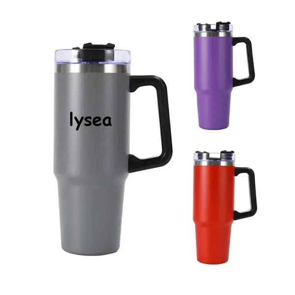 30 oz Insulated Stainless Steel Tumbler With Handle Straw