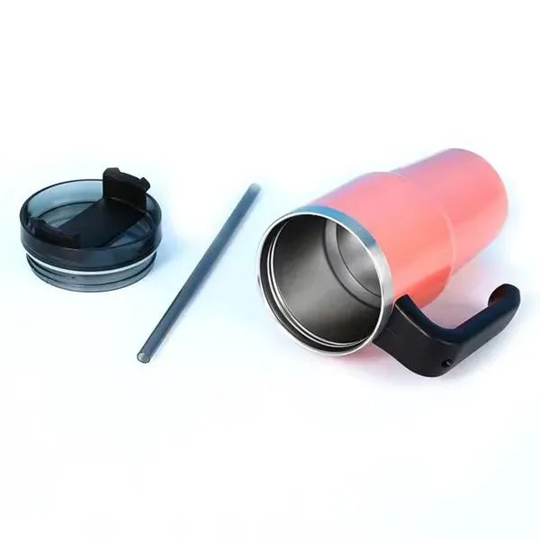 20 Oz Stainless Steel Tumbler with Handle Lid Straw
