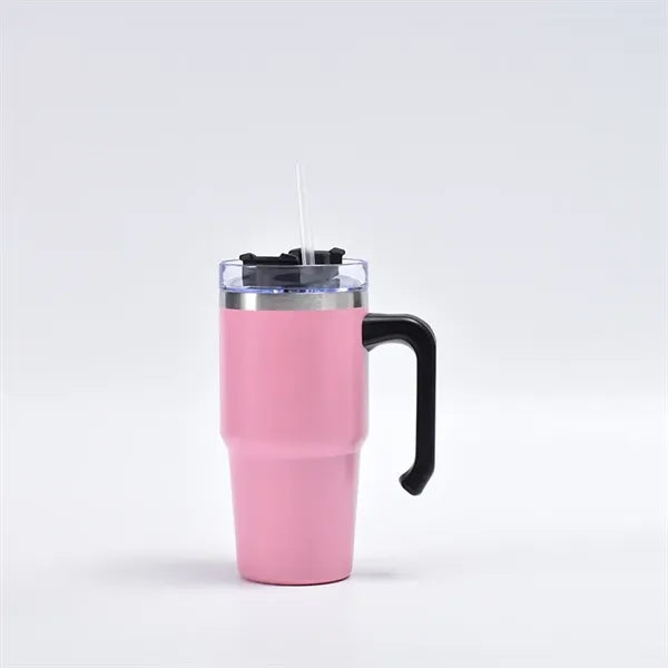 20 Oz Stainless Steel Tumbler with Handle Lid Straw
