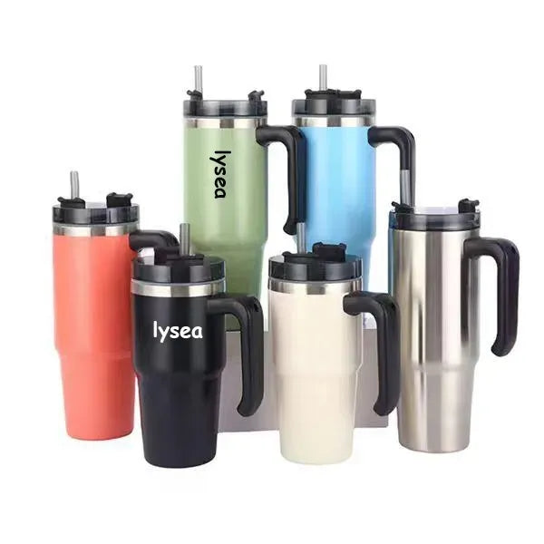 20 Oz Stainless Steel Tumbler with Handle Lid Straw