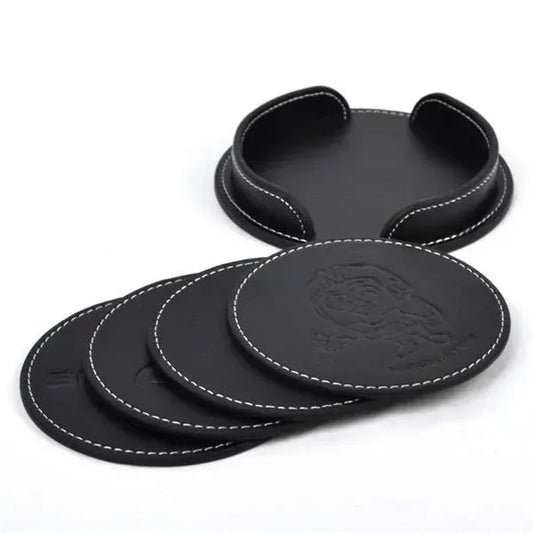 Leather 4 Round Coaster Set