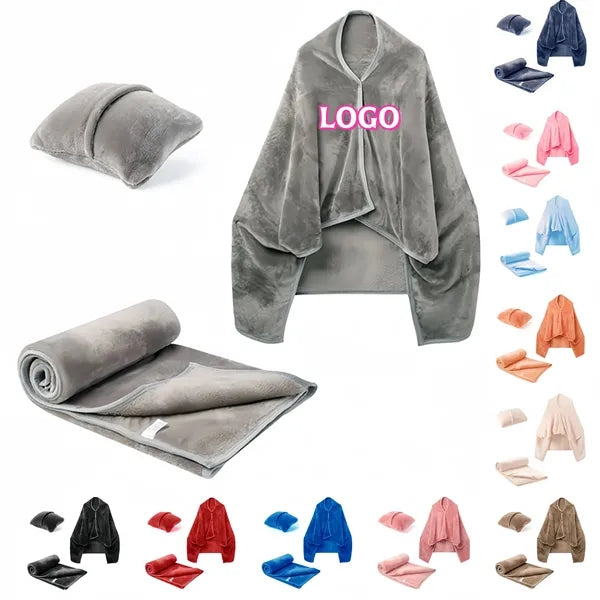 MOQ Shawl Blanket Pillow 2-in-1 with Sleeves