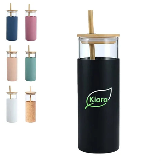 Oz Glass Tumbler with Bamboo Lids & Silicone Sleeve