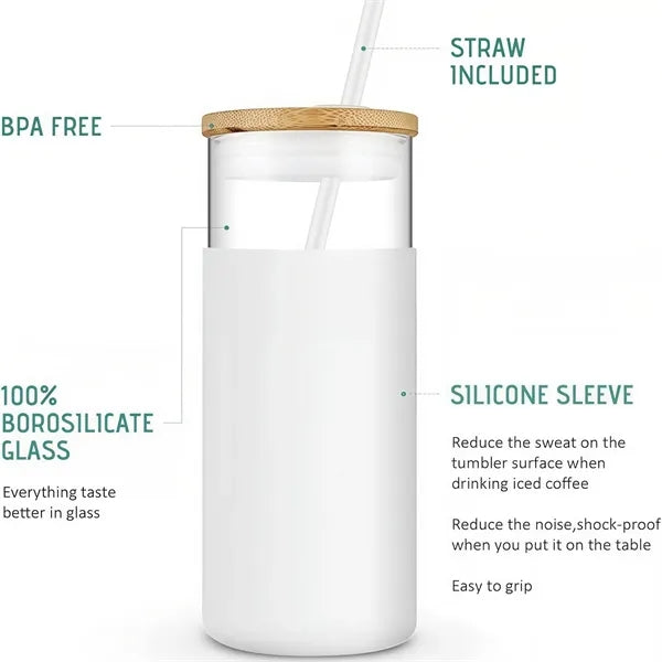 Oz Glass Tumbler with Bamboo Lids & Silicone Sleeve