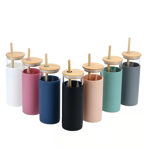 Oz Glass Tumbler with Bamboo Lids & Silicone Sleeve