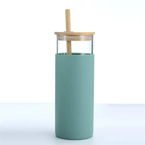 Oz Glass Tumbler with Bamboo Lids & Silicone Sleeve