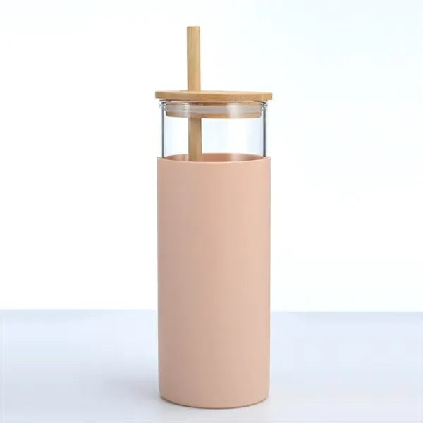 Oz Glass Tumbler with Bamboo Lids & Silicone Sleeve