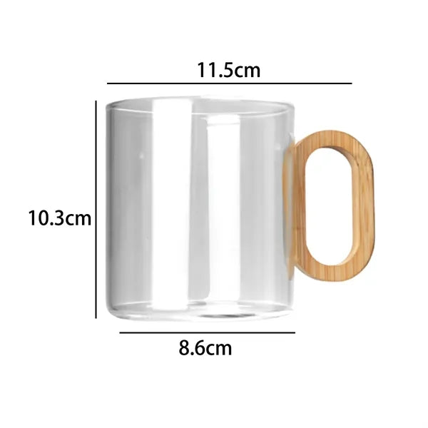 11 oz. Clear Glass Mug with Bamboo Handle and Logo
