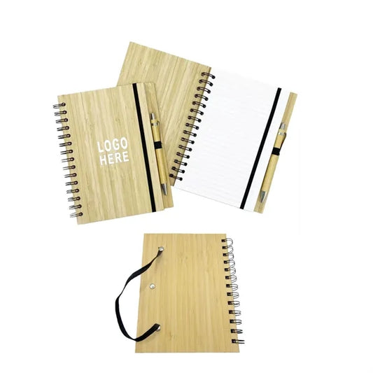 A5 Spiral Bamboo Cover Notebook w/ Pen