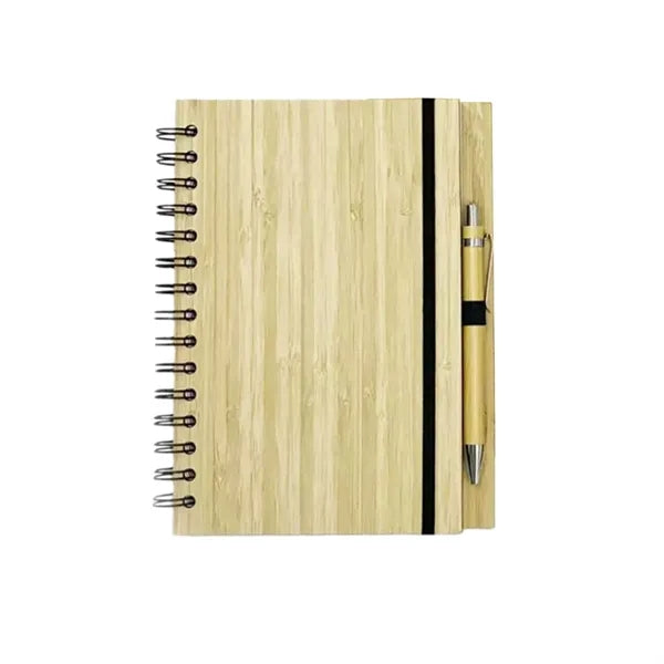 A5 Spiral Bamboo Cover Notebook w/ Pen