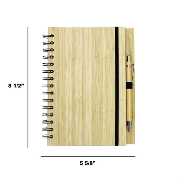 A5 Spiral Bamboo Cover Notebook w/ Pen