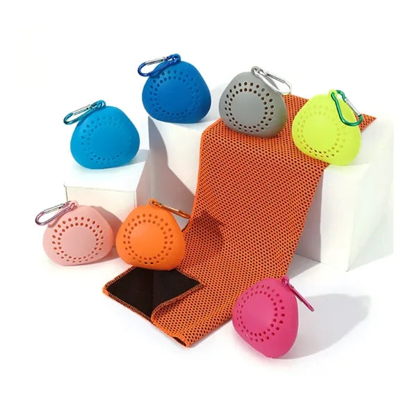 Compact Microfiber Towel in Portable Silicone Clip Case