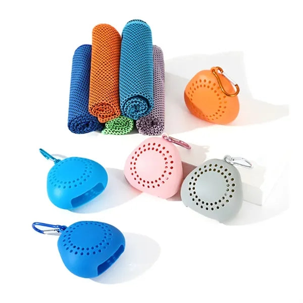 Compact Microfiber Towel in Portable Silicone Clip Case