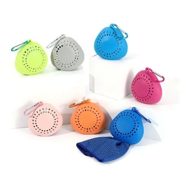 Compact Microfiber Towel in Portable Silicone Clip Case