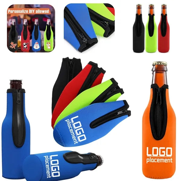 Neoprene Beer Insulated Bottle Sleeve With Zipper Opening