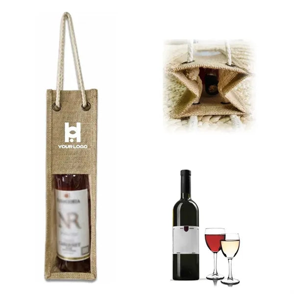 Portable single wine bag eco-friendly jute with handle