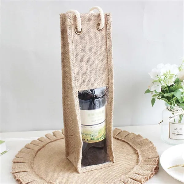 Portable single wine bag eco-friendly jute with handle