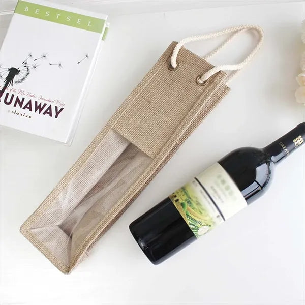 Portable single wine bag eco-friendly jute with handle